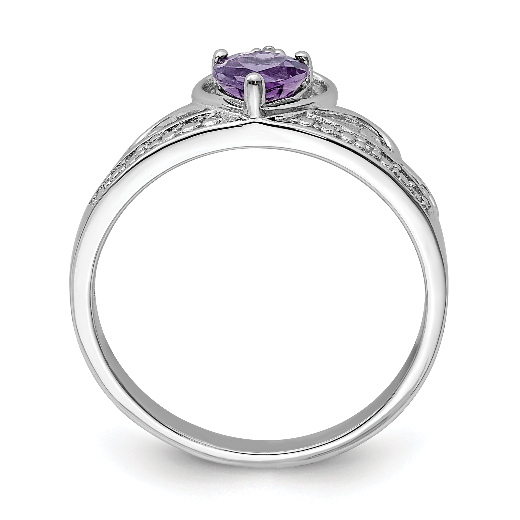 Sterling Silver Rhodium Plated Diamond & Amethyst Teardrop Ring Secondary image