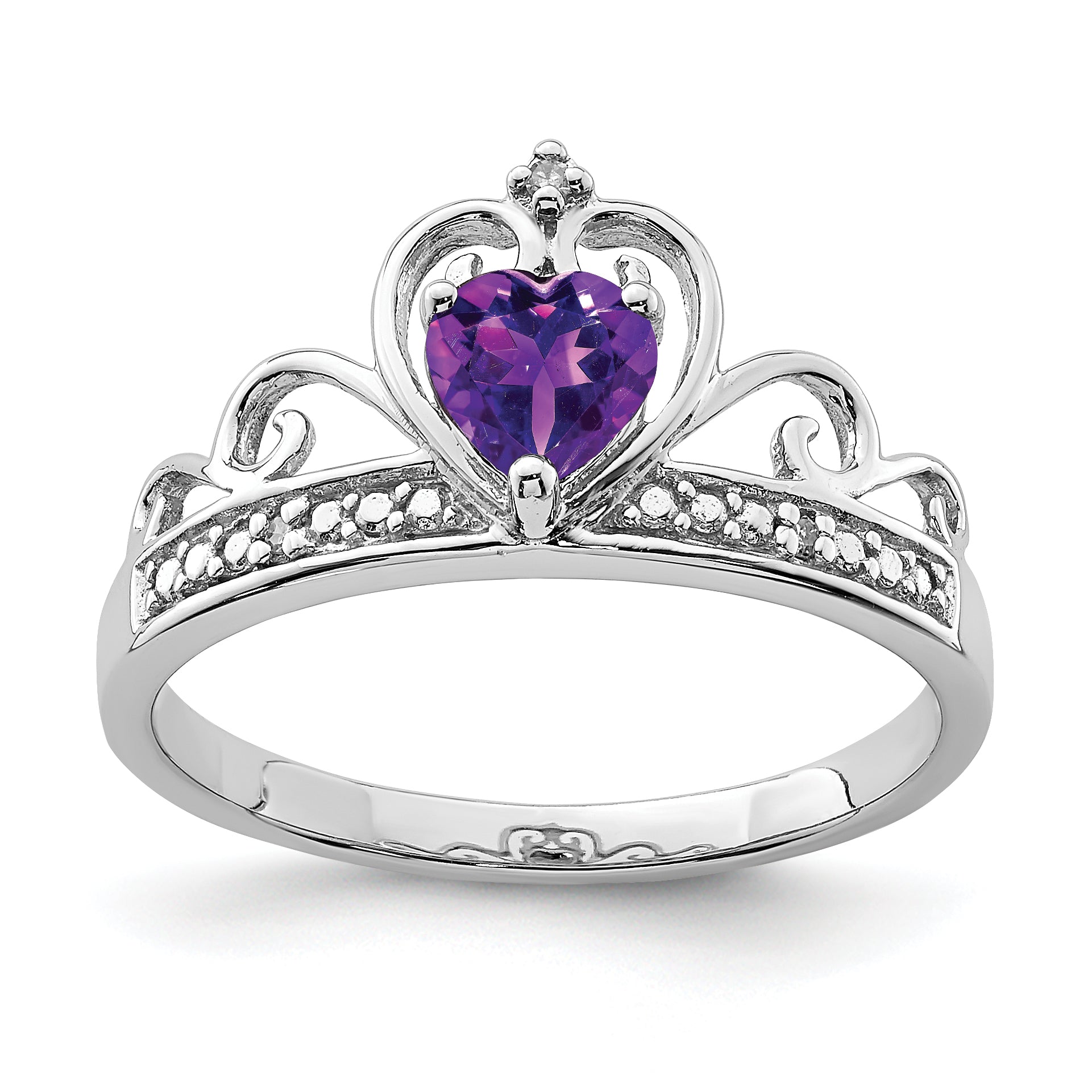 Sterling Silver Rhodium Plated Diamond & Amethyst Teardrop Ring Main image