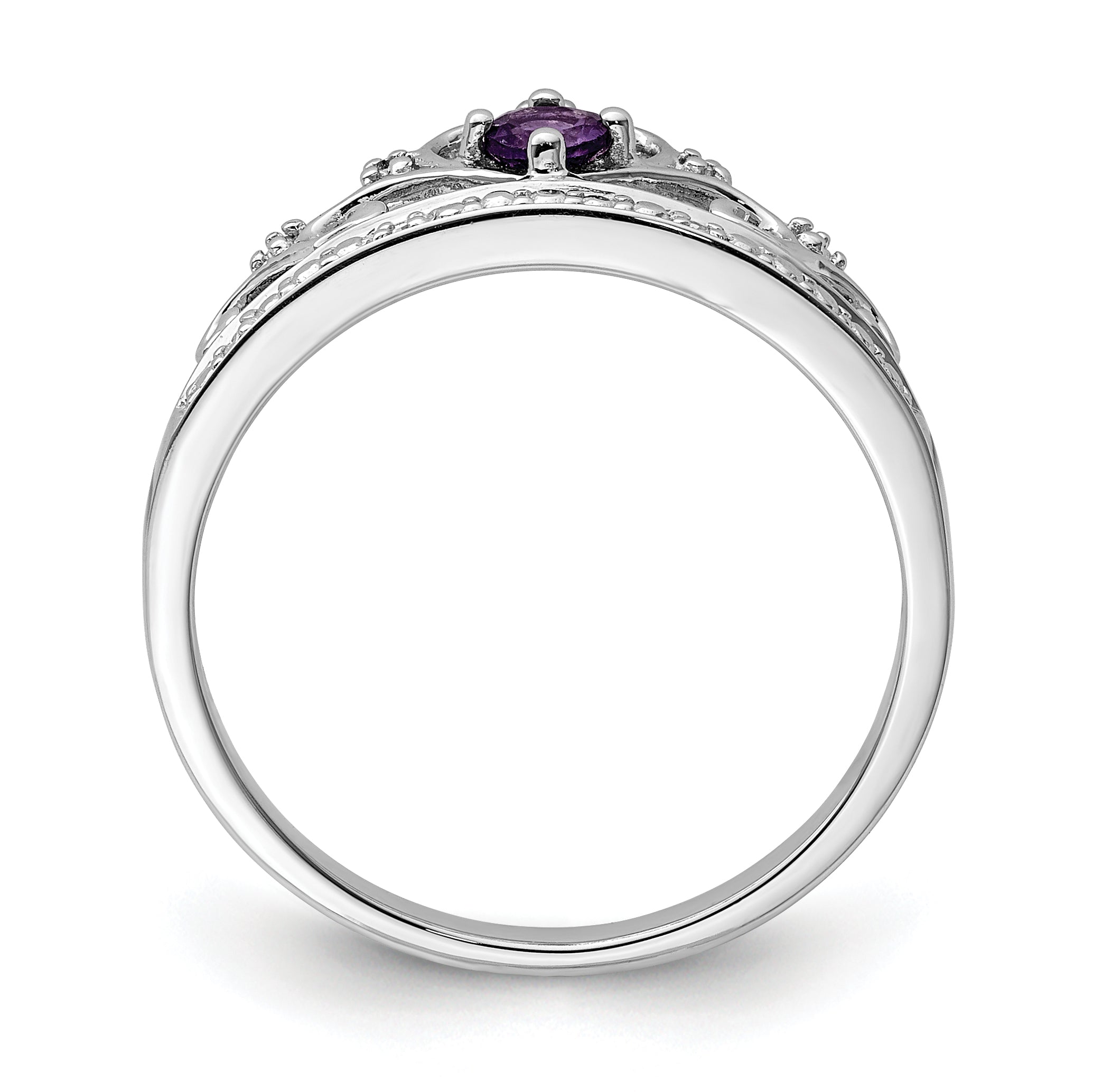 Sterling Silver Rhodium Plated Diamond and Amethyst Ring Secondary image