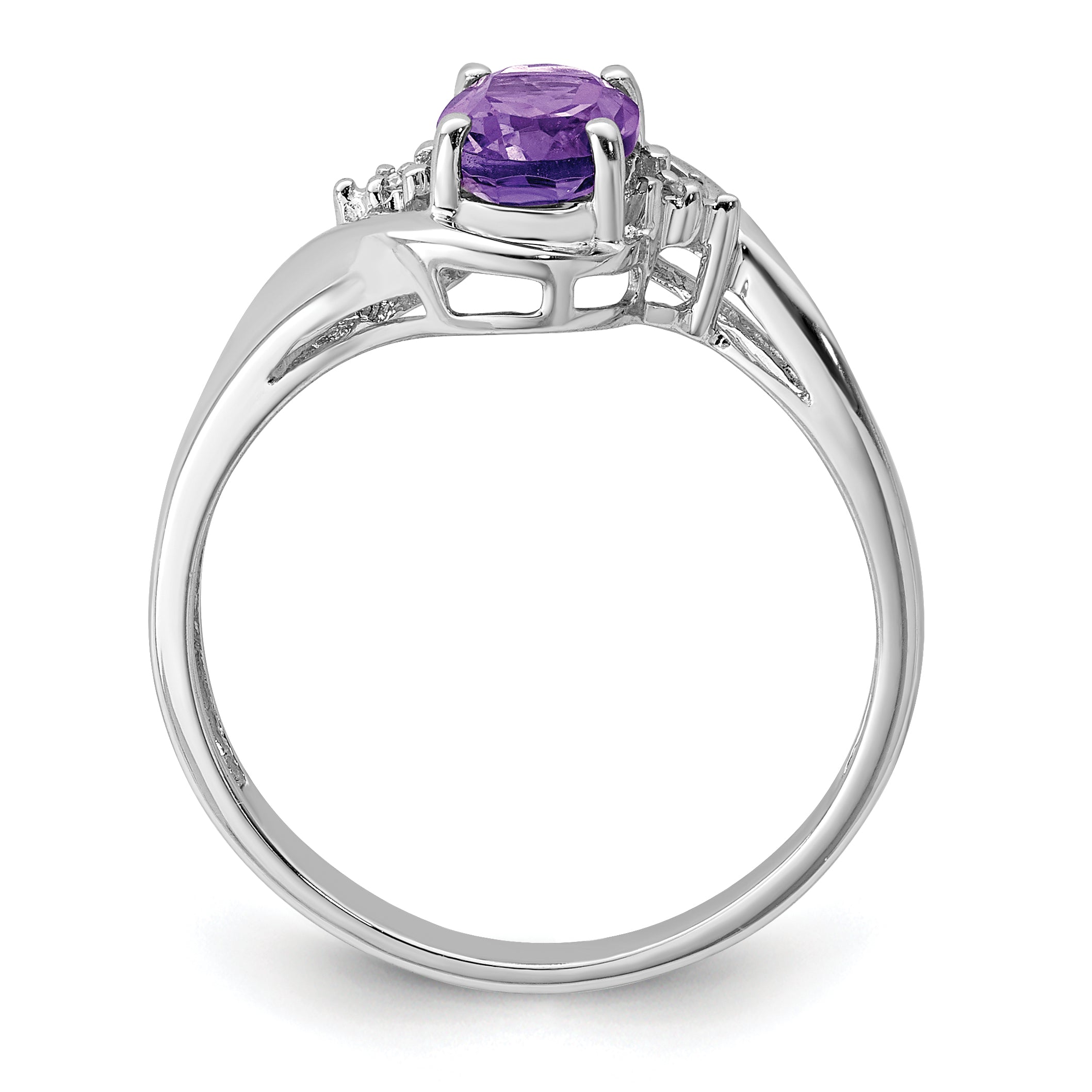 Sterling Silver Rhodium Plated Diamond and Amethyst Oval Ring Secondary image