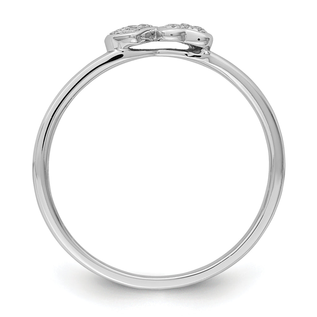 Sterling Silver Rhodium Plated Diamond Double Heart Stackable Ring