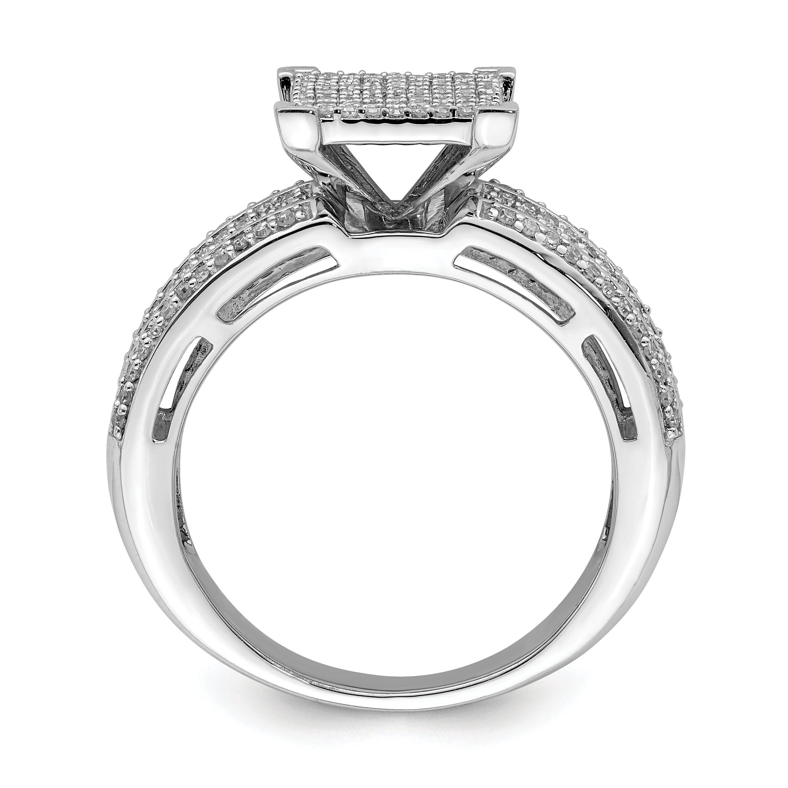 Sterling Silver Rhodium Plated Diamond Square Ring