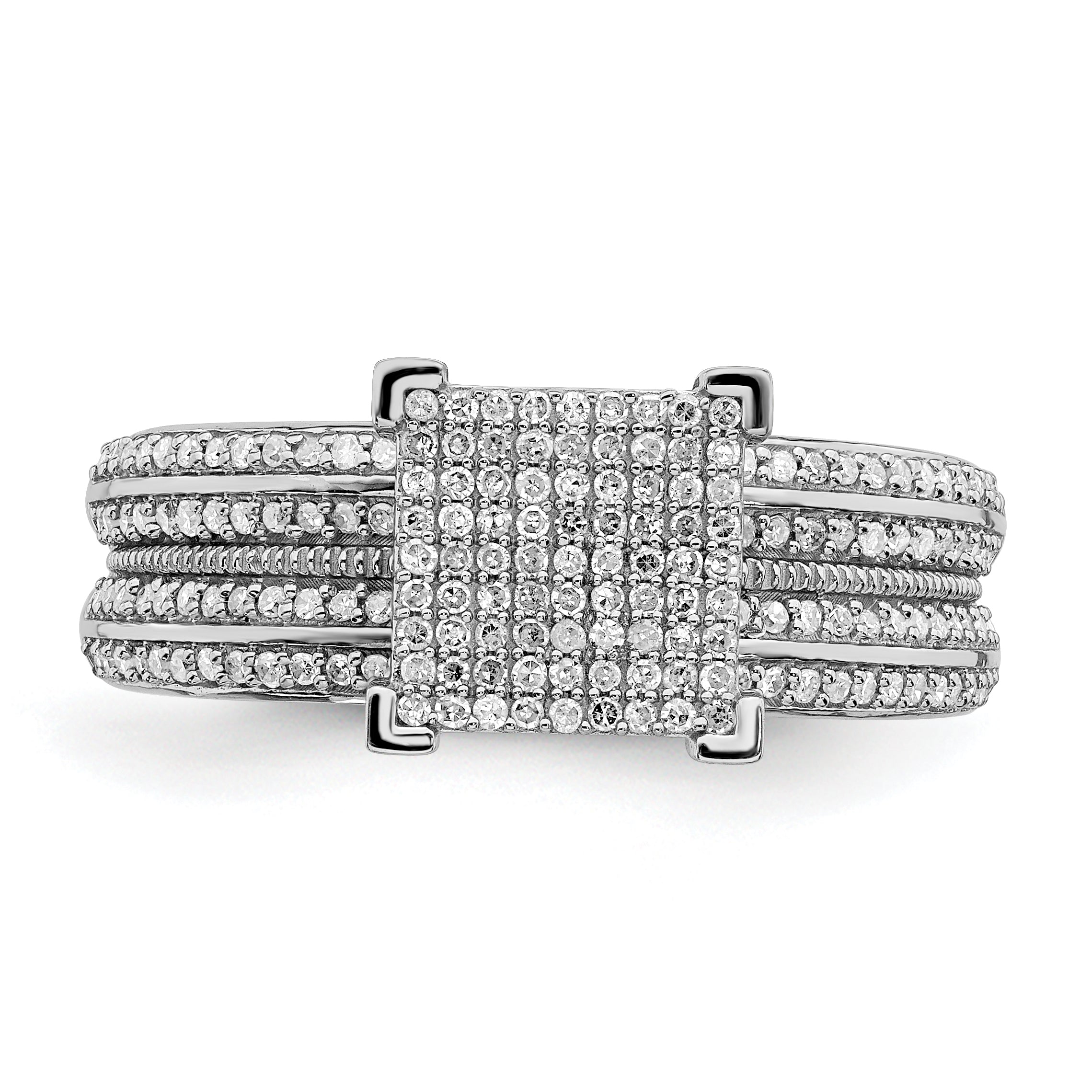Sterling Silver Rhodium Plated Diamond Square Ring
