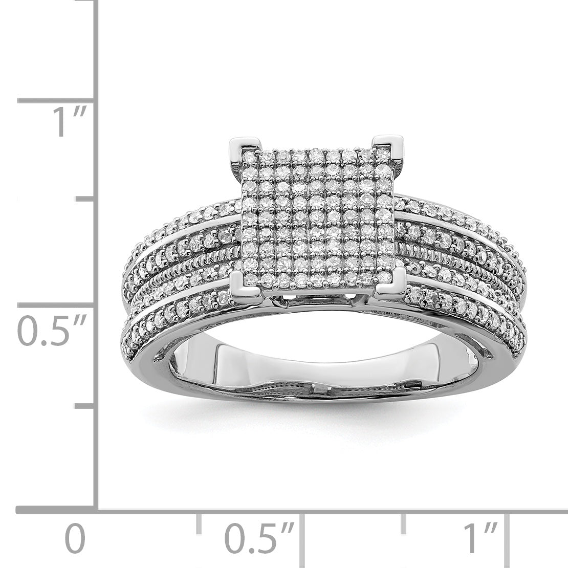 Sterling Silver Rhodium Plated Diamond Square Ring