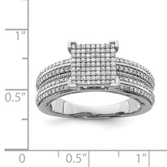 Sterling Silver Rhodium Plated Diamond Square Ring