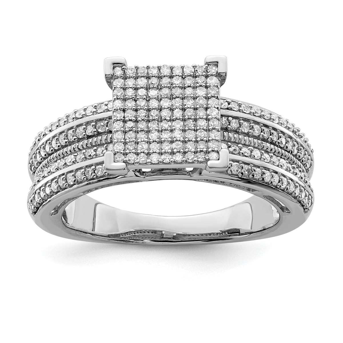 Sterling Silver Rhodium Plated Diamond Square Ring