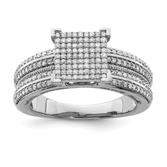 Sterling Silver Rhodium Plated Diamond Square Ring