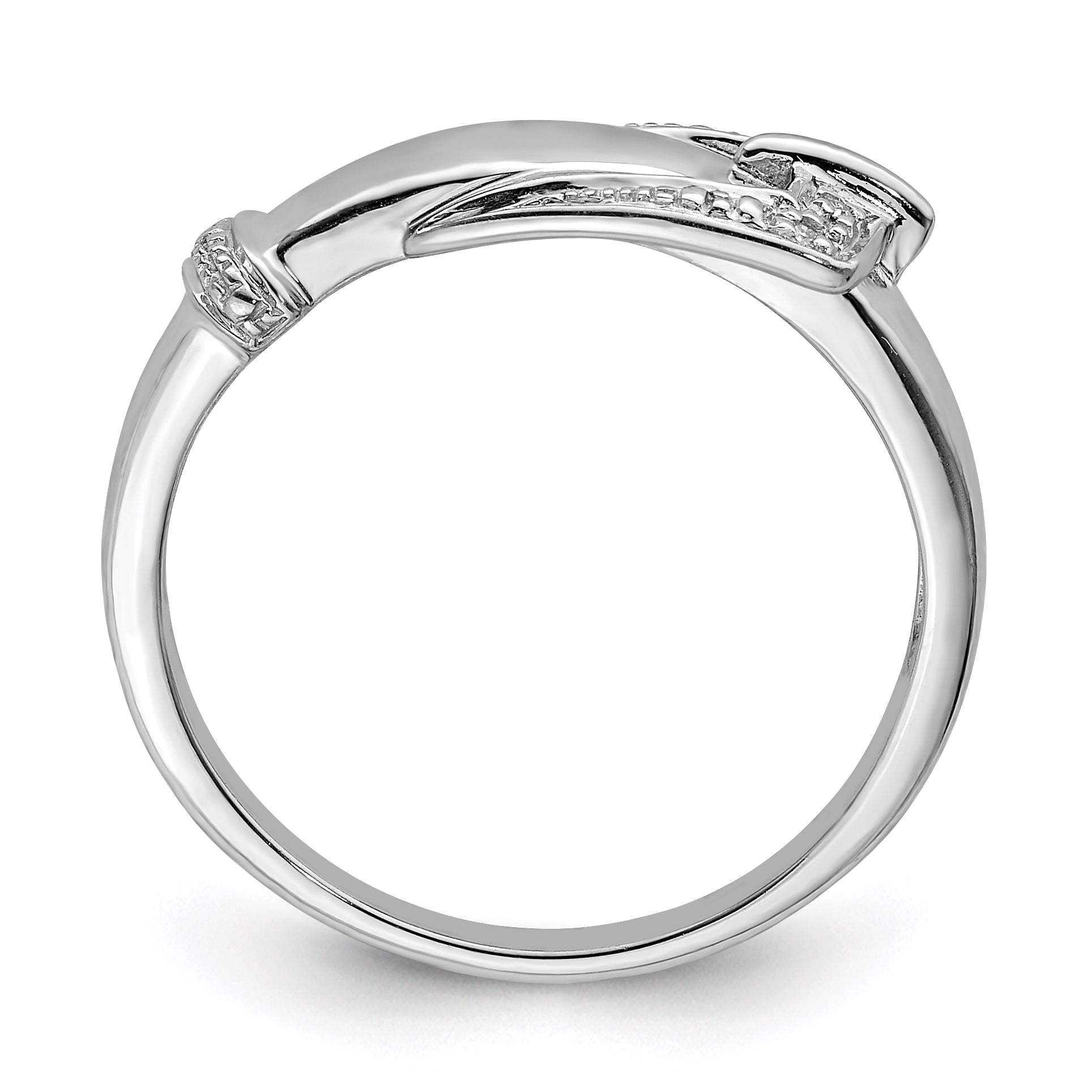 Sterling Silver Rhodium Plated Diamond Buckle Ring Secondary image