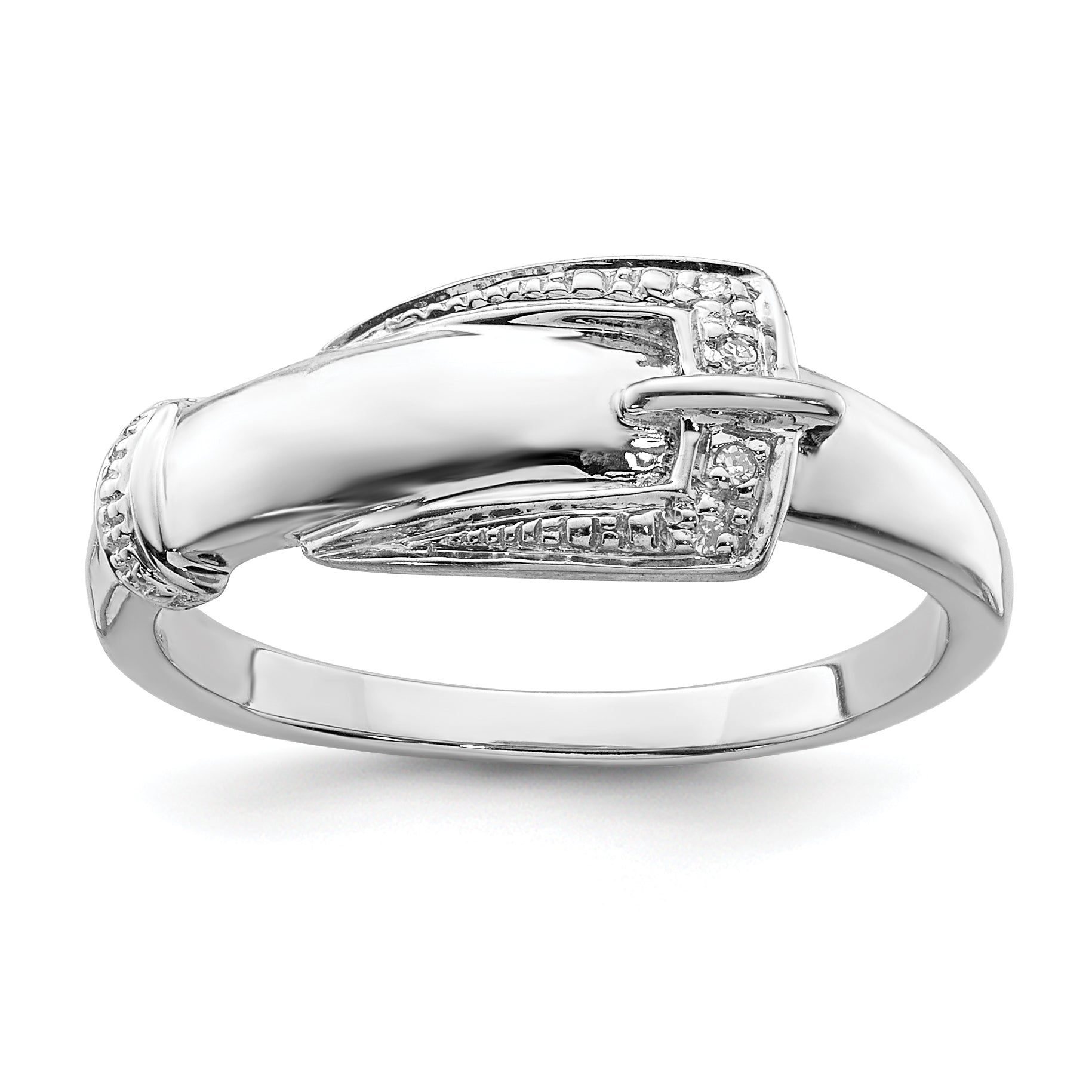 Sterling Silver Rhodium Plated Diamond Buckle Ring Main image