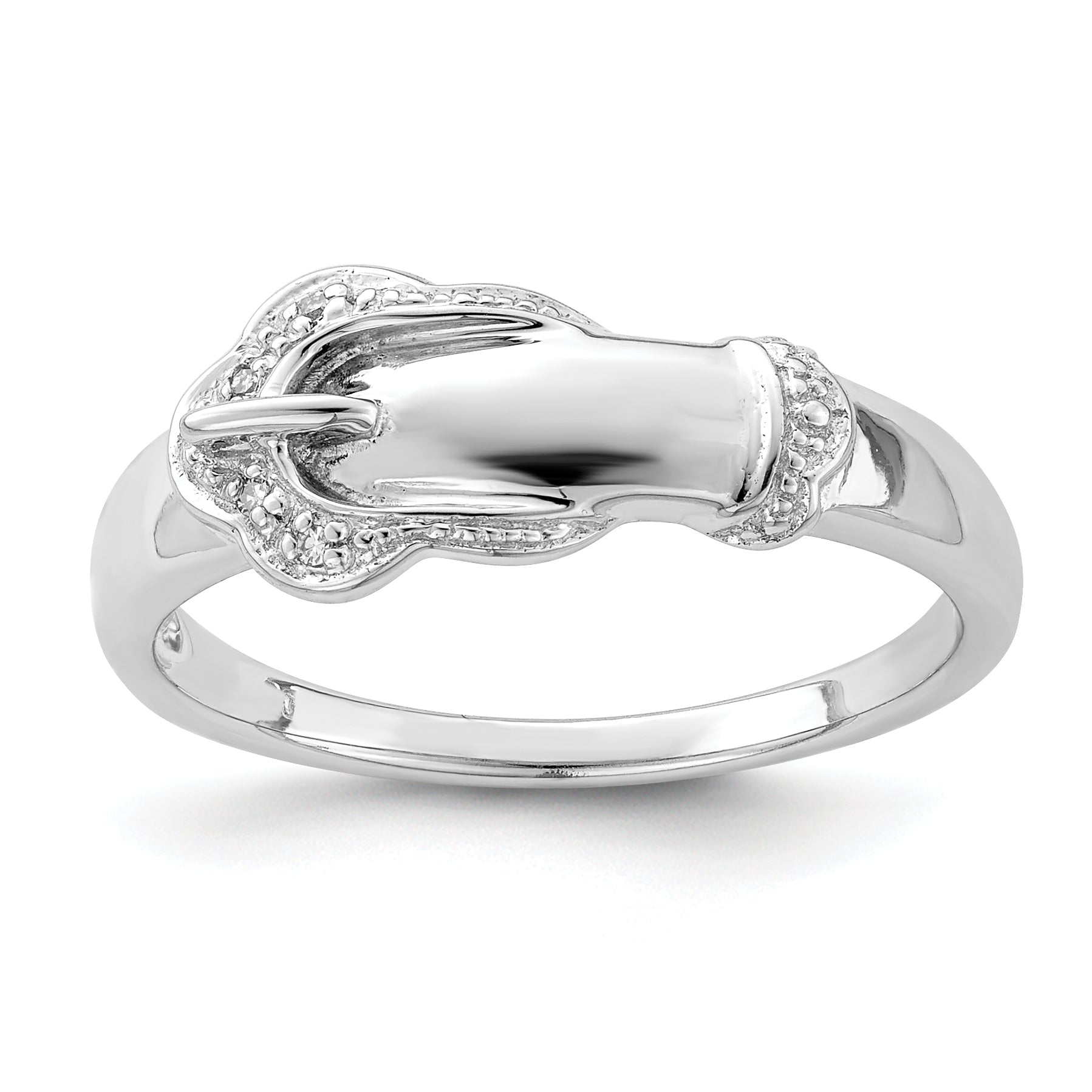 Sterling Silver Rhodium Plated Diamond Buckle Ring Main image