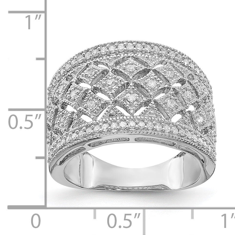 Sterling Silver Rhodium Plated Fancy Diamond Band