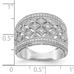 Sterling Silver Rhodium Plated Fancy Diamond Band