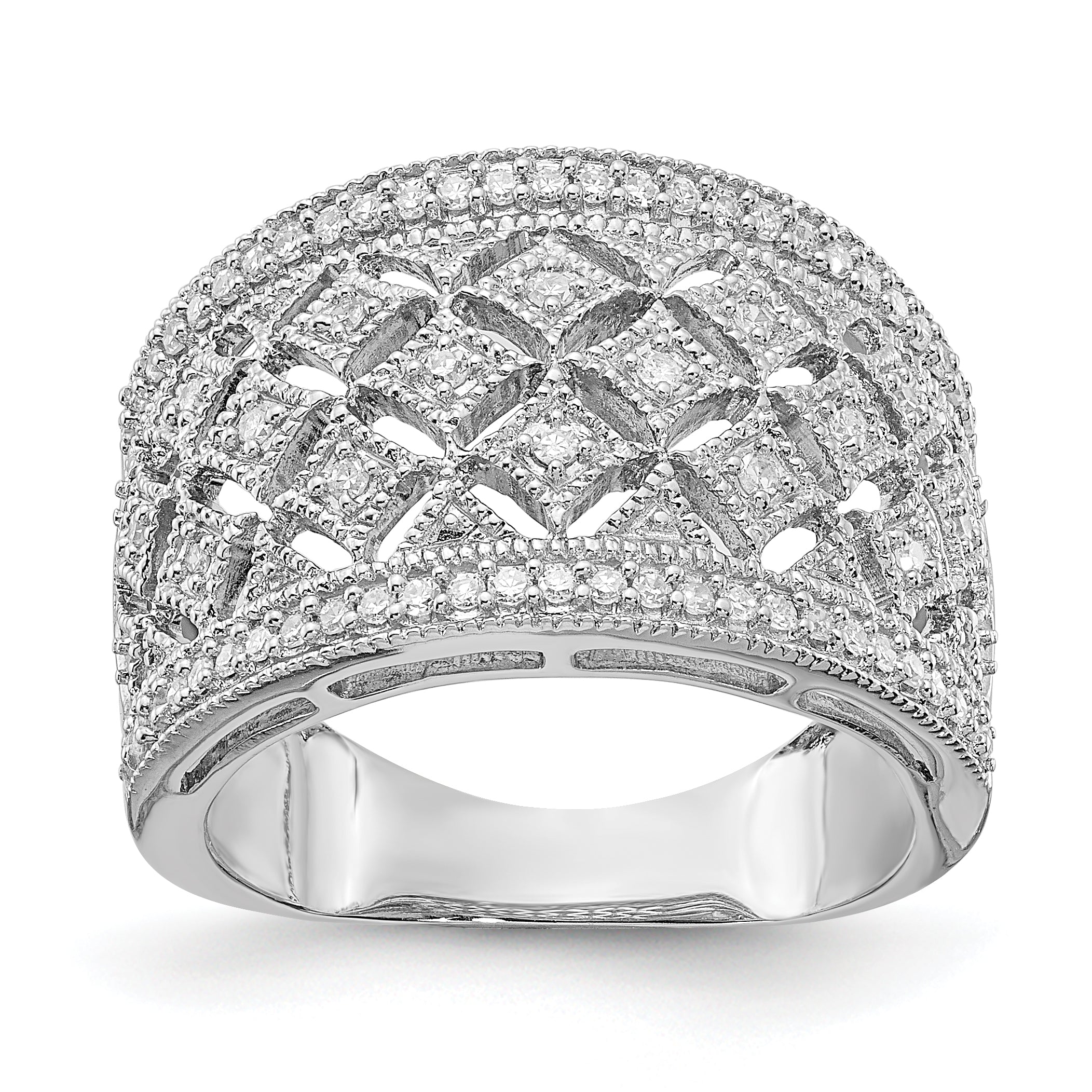 Sterling Silver Rhodium Plated Fancy Diamond Band Main image