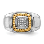 Sterling Silver Rhodium-plated With 10k Yellow Gold Mens Diamond Ring
