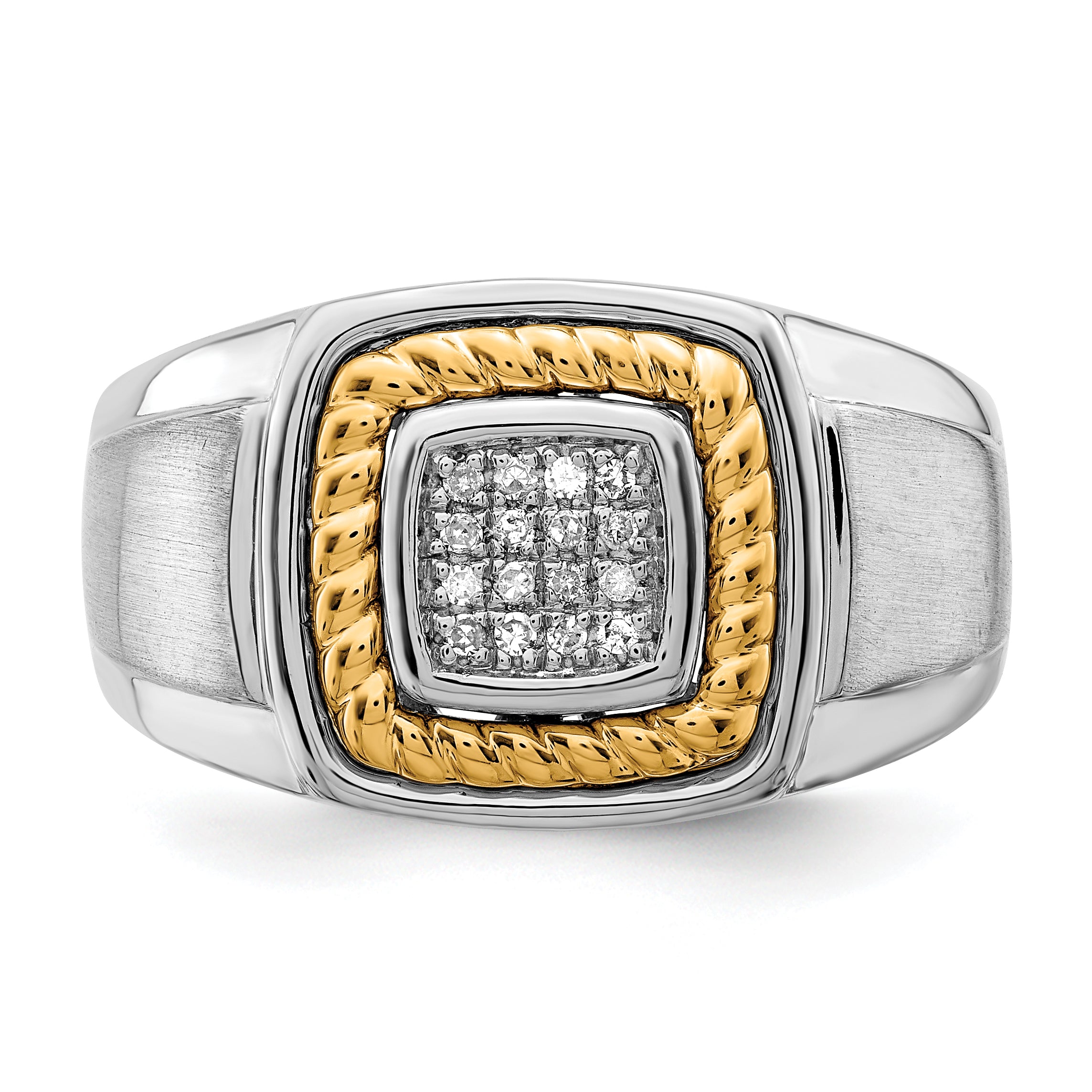 Sterling Silver Rhodium-plated With 10k Yellow Gold Mens Diamond Ring
