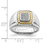 Sterling Silver Rhodium-plated With 10k Yellow Gold Mens Diamond Ring