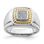 Sterling Silver Rhodium-plated With 10k Yellow Gold Mens Diamond Ring