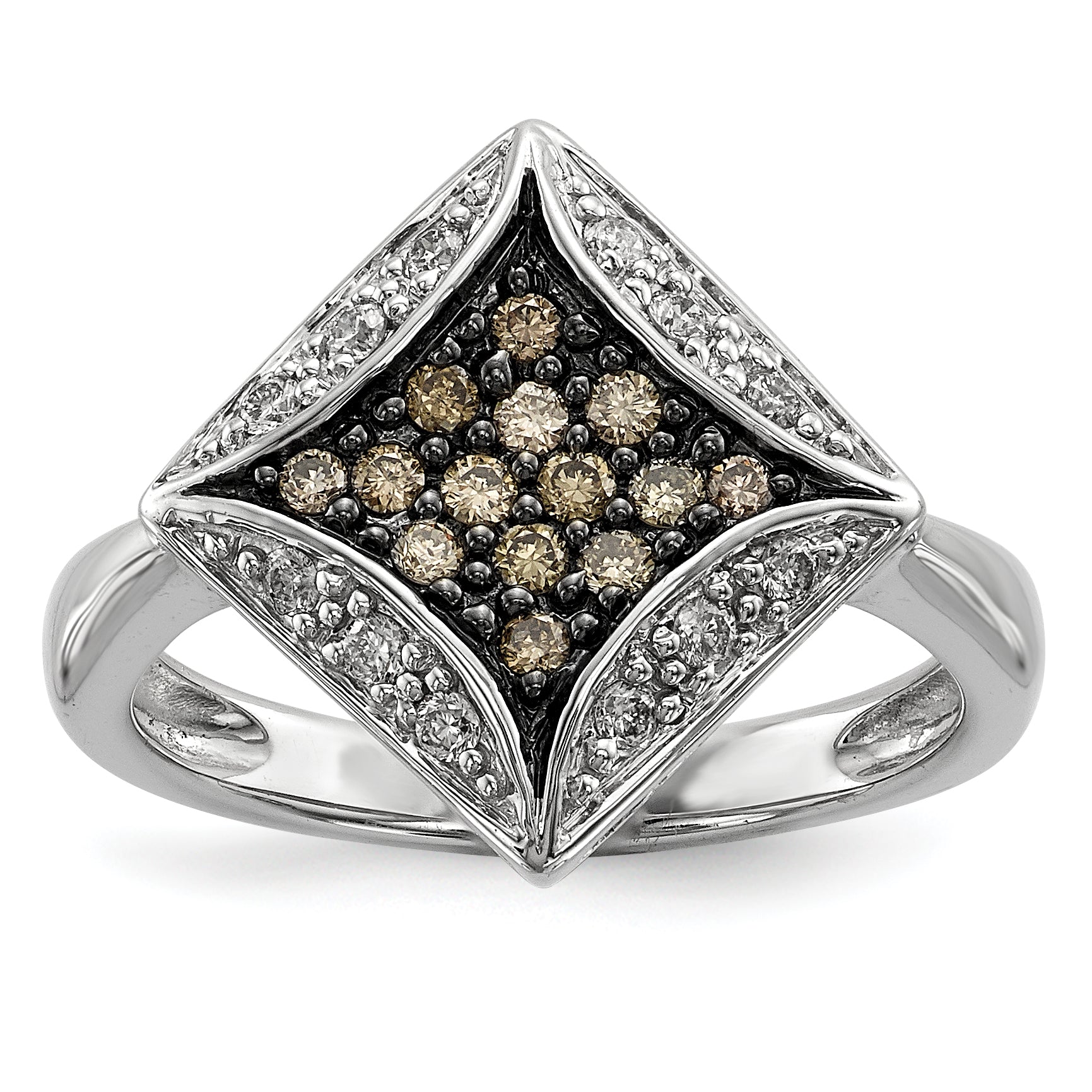 Sterling Silver Champagne Diamond & Diamond Shape Ring Main image