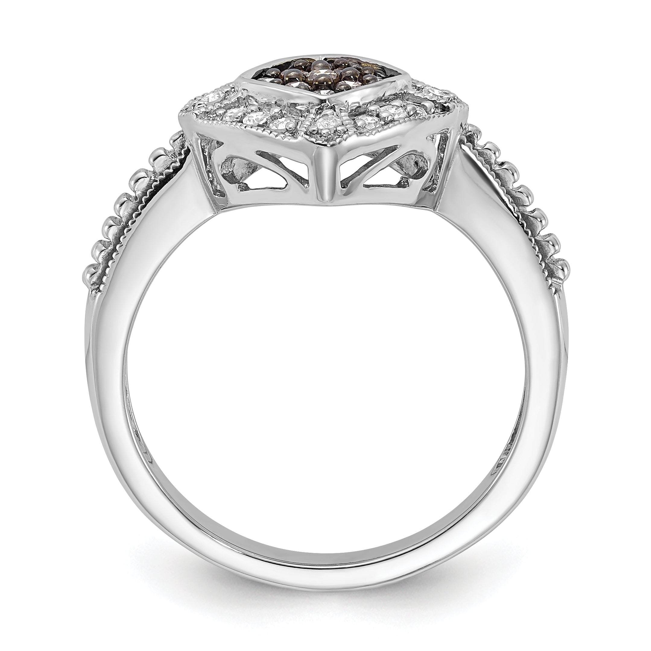 Sterling Silver Champagne & Clear Diamond & Small Diamond Shape Ring Secondary image