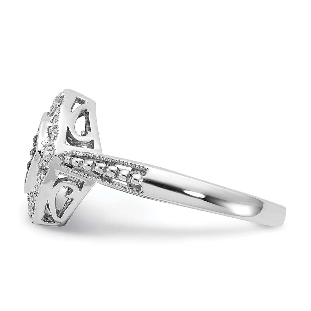 Sterling Silver Champagne & Clear Diamond & Small Diamond Shape Ring