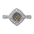 Sterling Silver Champagne & Clear Diamond & Small Diamond Shape Ring