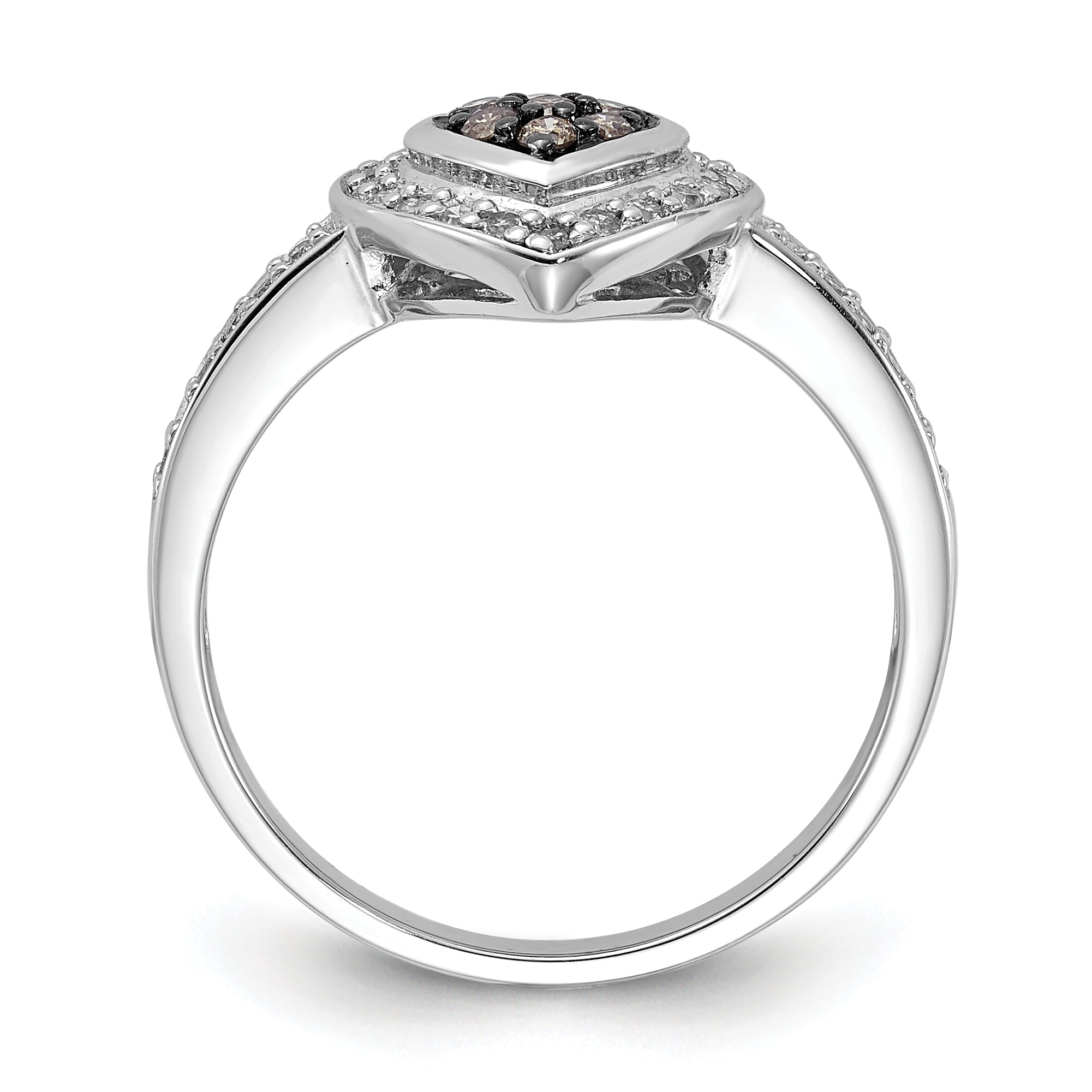 Sterling Silver Polished Champagne & Clear Diamond Heart Ring Secondary image