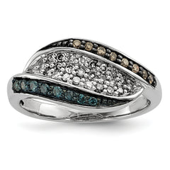 Sterling Silver White, Champagne & Blue Diamond Antiqued Ring