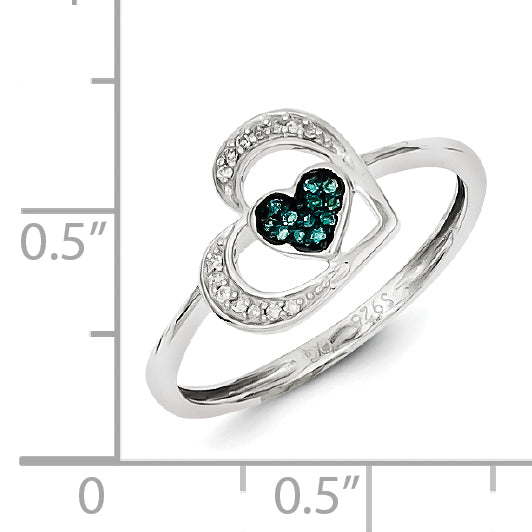 Sterling Silver Blue and White Diamond Heart Ring