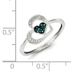 Sterling Silver Blue and White Diamond Heart Ring