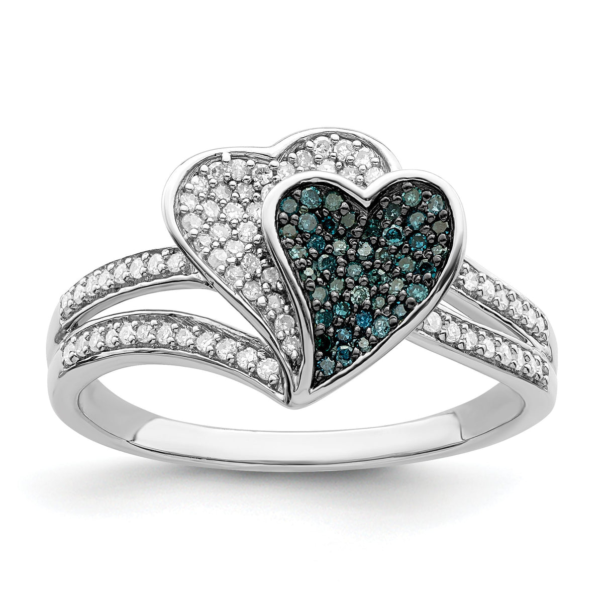 Blue & White Diamond Hearts Ring in Sterling Silver (0.33 ct. tw.) - Sophia Jewelers Main image