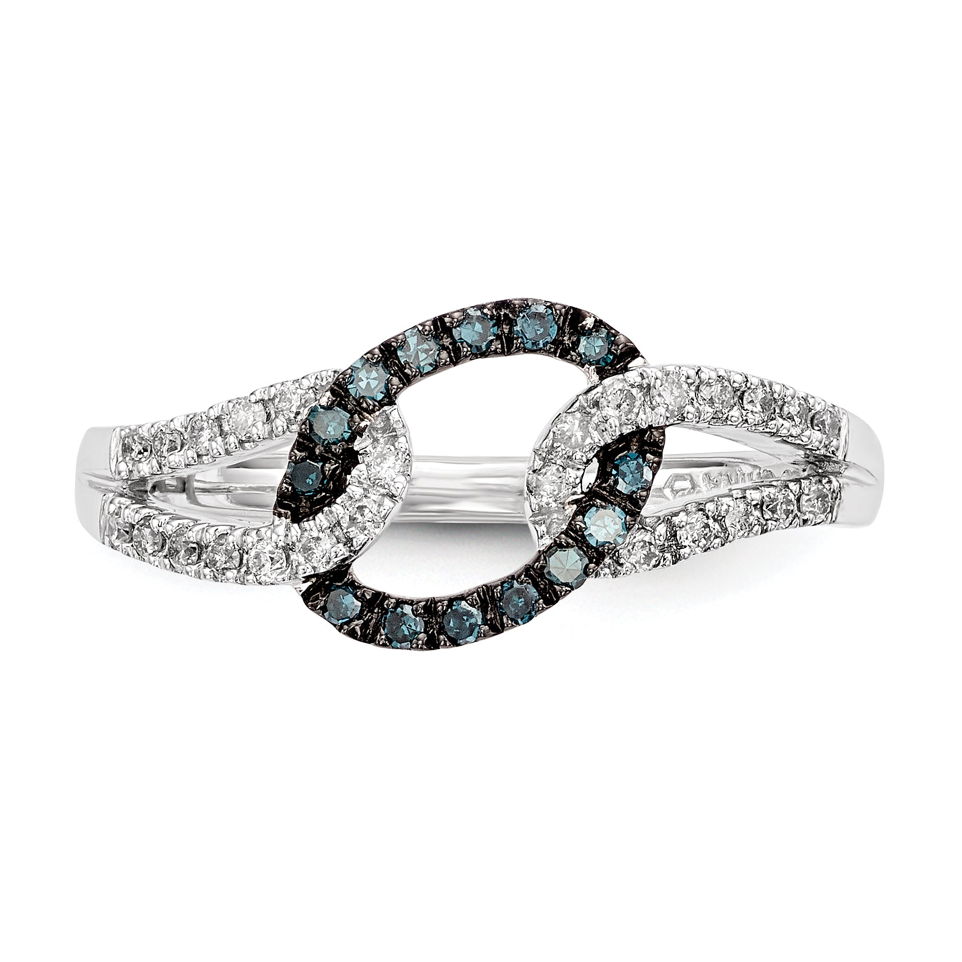 Sterling Silver White & Blue Diamond Ring