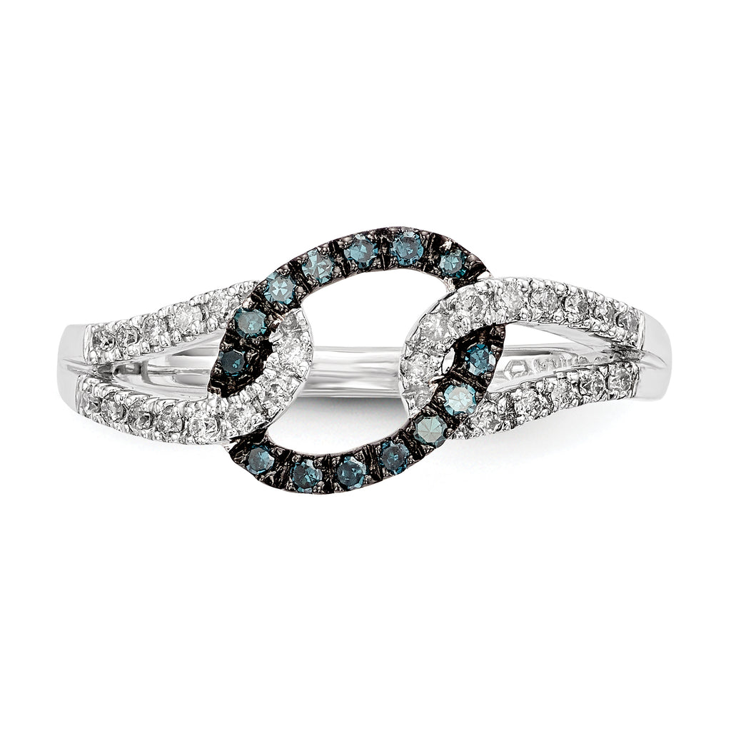 Sterling Silver White & Blue Diamond Ring