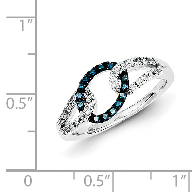 Sterling Silver White & Blue Diamond Ring