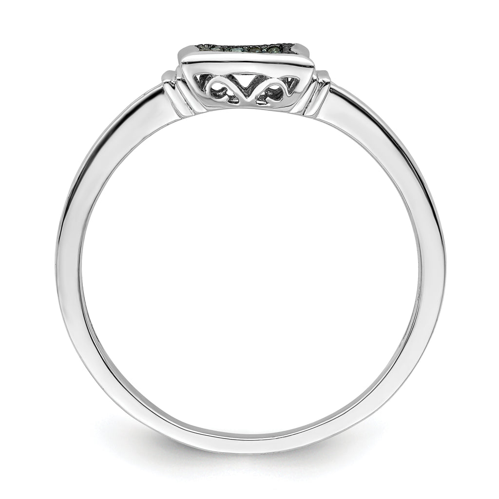 White Night Sterling Silver Rhodium-plated White Blue Diamonds Square Ring