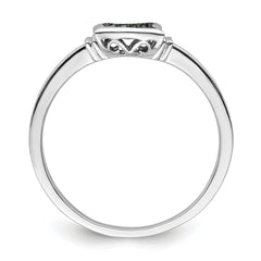 White Night Sterling Silver Rhodium-plated White Blue Diamonds Square Ring