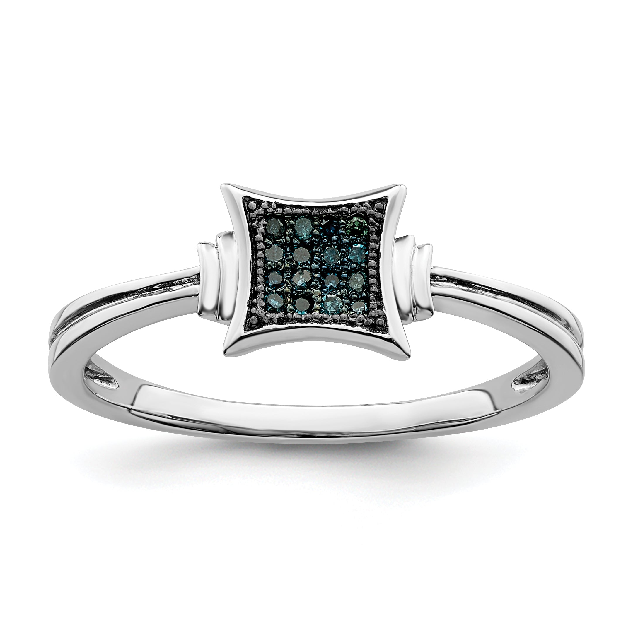 White Night Sterling Silver Rhodium-plated White Blue Diamonds Square Ring Main image