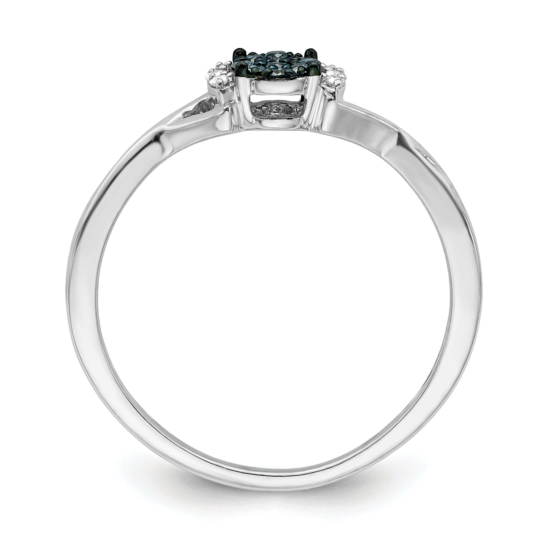 White Night Sterling Silver Rhodium-plated Blue and White Diamond Oval Ring