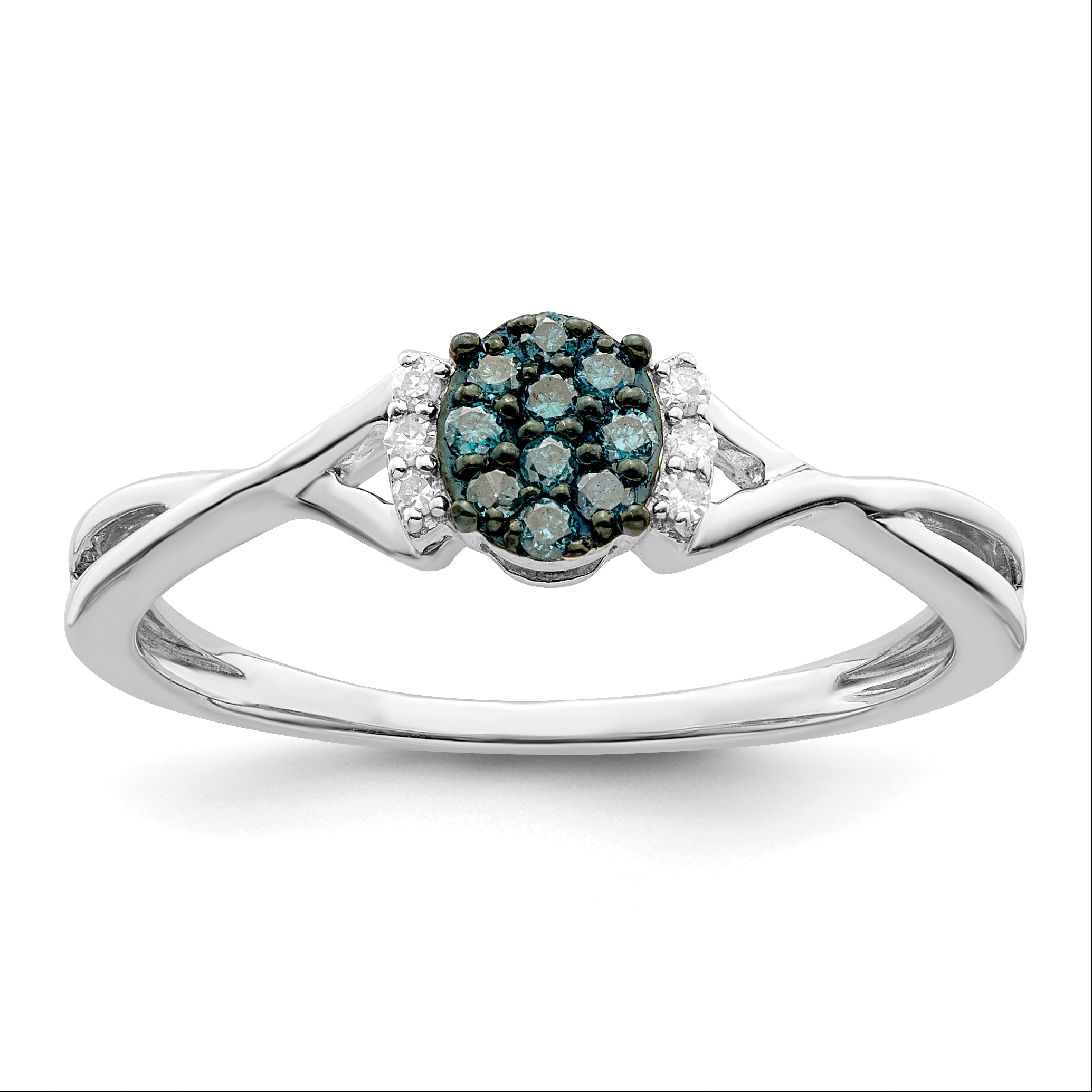 White Night Sterling Silver Rhodium-plated Blue and White Diamond Oval Ring Main image