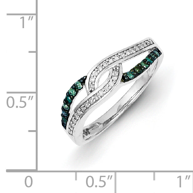 Sterling Silver Blue and White Diamond Ring