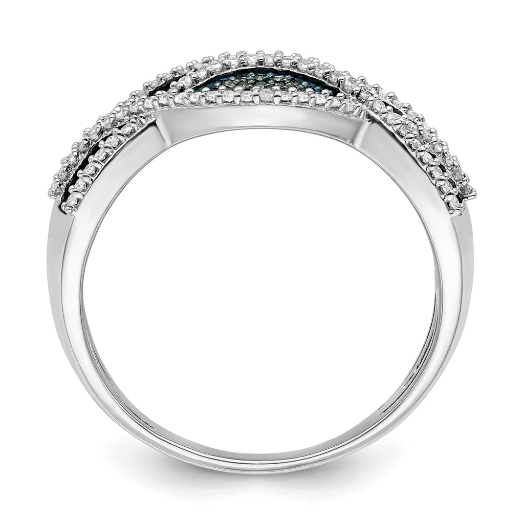 Sterling Silver Rhod Plated Blue and White Diamond Ring
