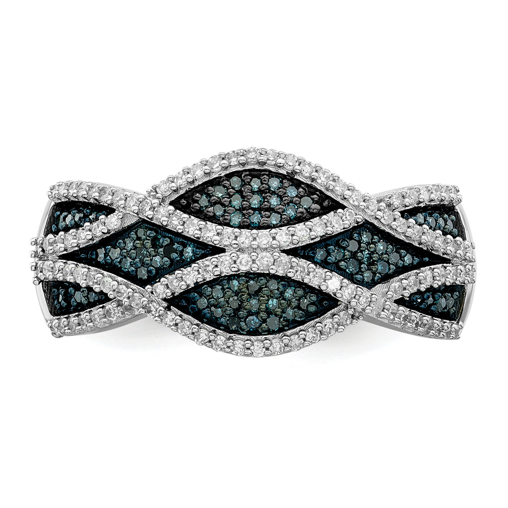 Sterling Silver Rhod Plated Blue and White Diamond Ring
