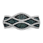 Sterling Silver Rhod Plated Blue and White Diamond Ring