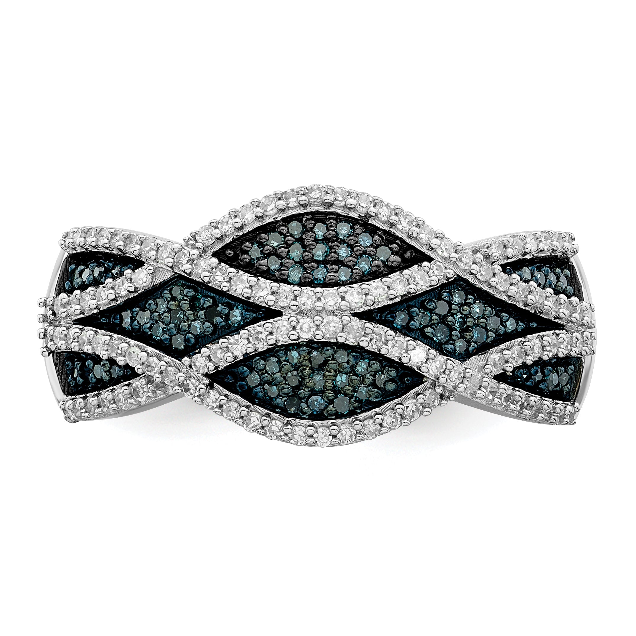 Sterling Silver Rhod Plated Blue and White Diamond Ring