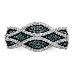 Sterling Silver Rhod Plated Blue and White Diamond Ring