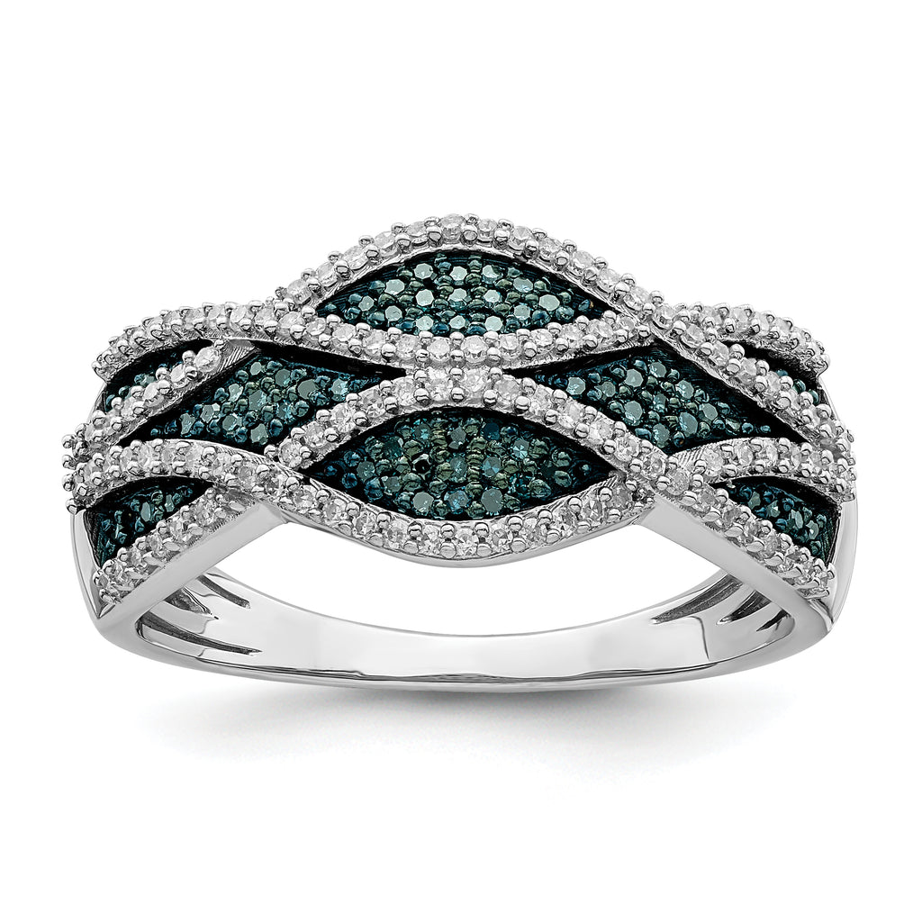 Sterling Silver Rhod Plated Blue and White Diamond Ring