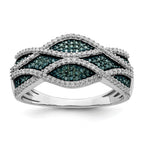 Sterling Silver Rhod Plated Blue and White Diamond Ring