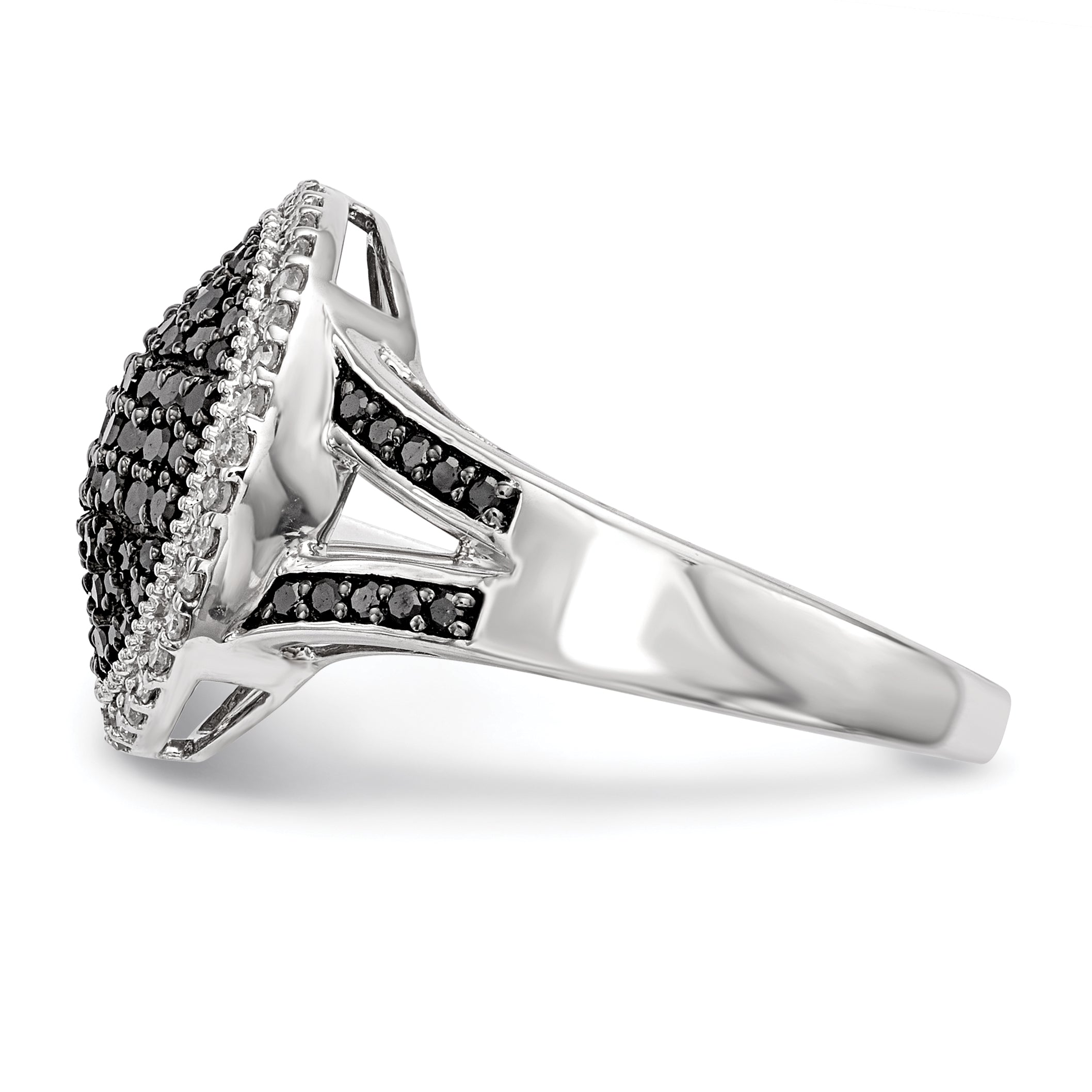 White Night Sterling Silver Rhodium-plated Black and White Diamond Round Ring