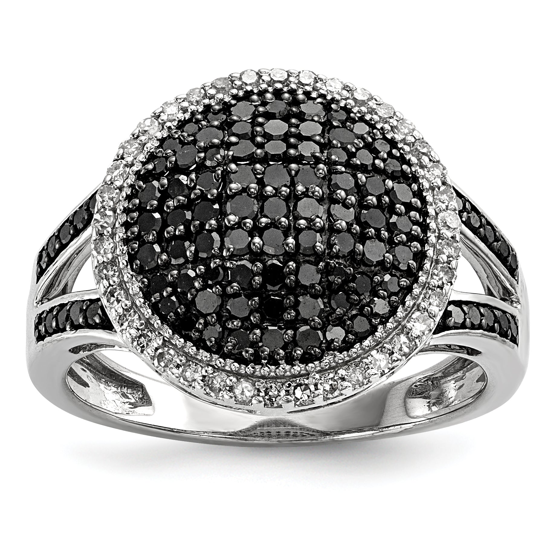 White Night Sterling Silver Rhodium-plated Black and White Diamond Round Ring Main image