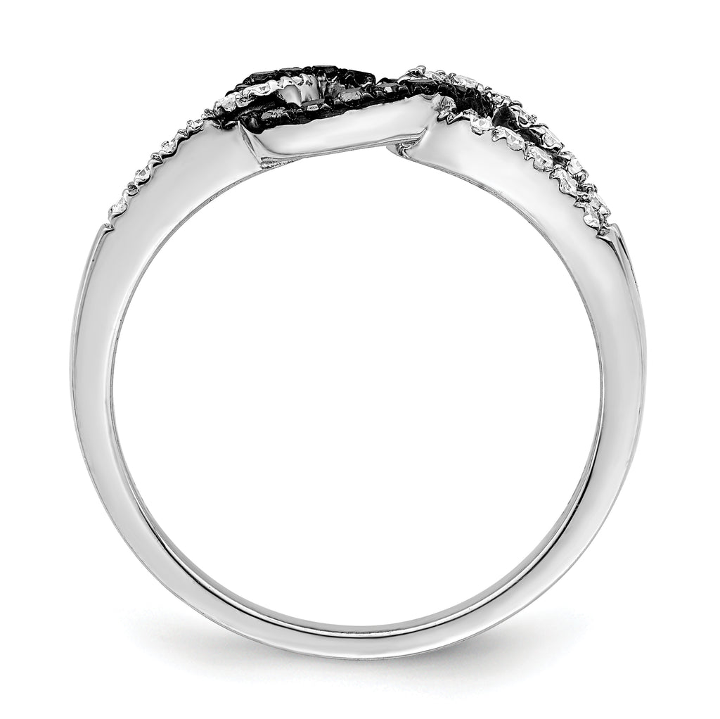 White Night Sterling Silver Rhodium-Plated Black and White Diamond Ring