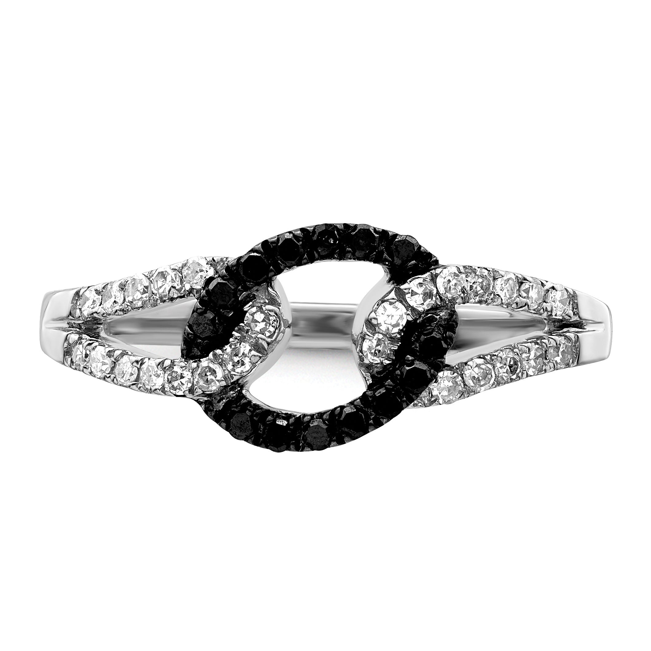 White Night Sterling Silver Rhodium-Plated Black and White Diamond Ring